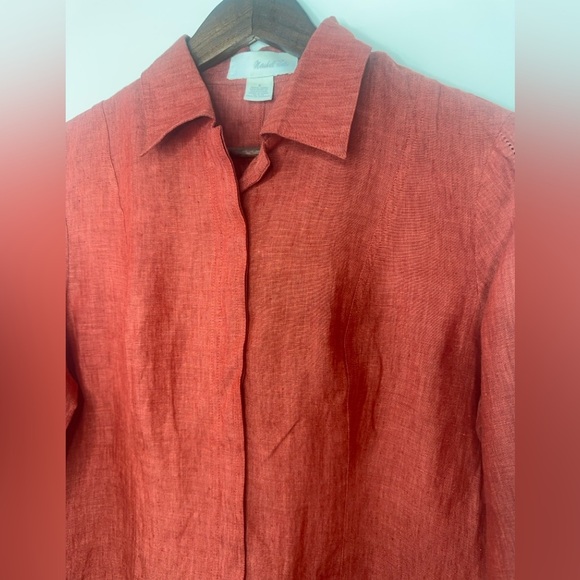 VTG Marshall Field's 100% Linen  womens sz 8 long sleeve collared blouse - Picture 4 of 14